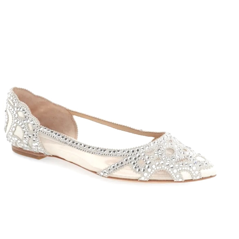 Badgley Mischka - Gigi Crystal Pointed Toe Flat - Size 7 Wide - Worn Once